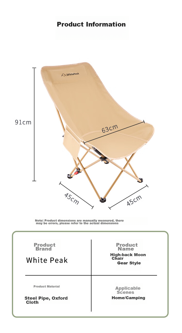 WhitePeak Moon Chair, Outdoor Folding Chair, Camping Chair, Portable Stool, High Back Fishing Stool, Fishing Chair, Camping And Beach Chair 10
