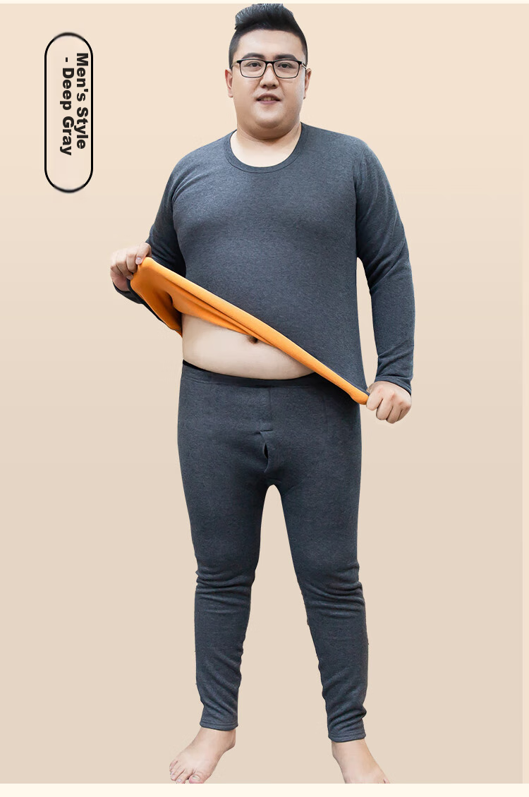 Nanjiren Plus Size Men's Thermal Underwear, Fleece-Lined Thick Warm Base Layer Top And Bottom Set, Dark Gray 5XL 17