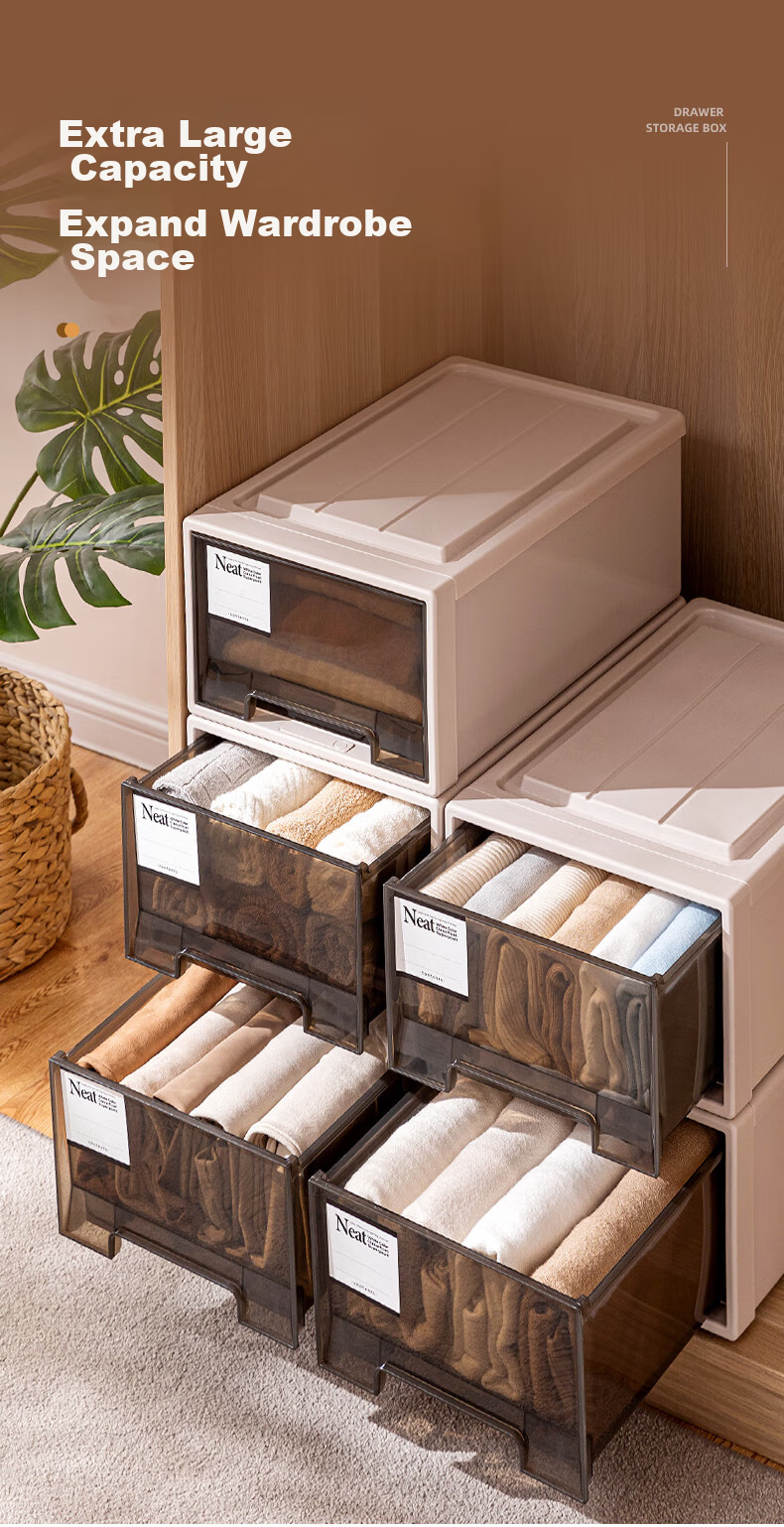 Taili Plastic Drawer Cabinet, Clothes Storage Cabinet, 28L, Light Tea Apricot Color, 1 Piece 2
