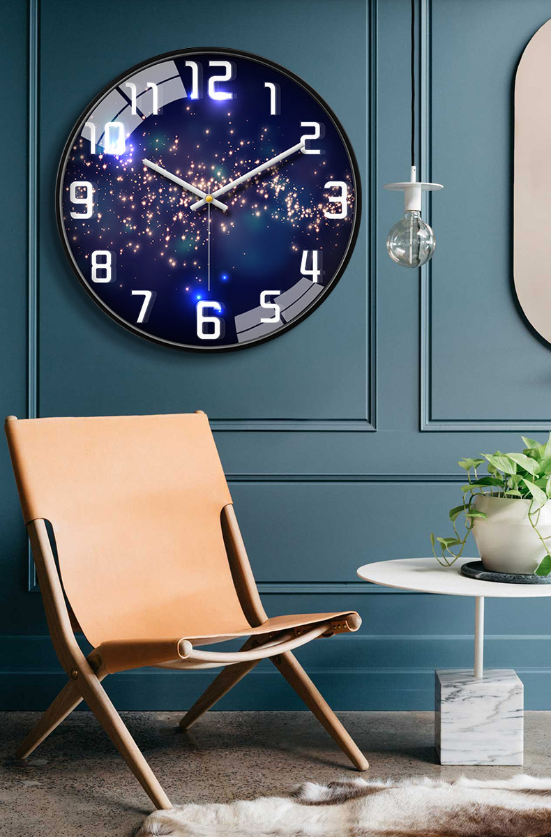 Momen Wall Clock, Creative Bedroom Timepiece, Home Living Room Wall-Mounted Clock without Drilling, Galaxy Quartz Clock, 36cm 3