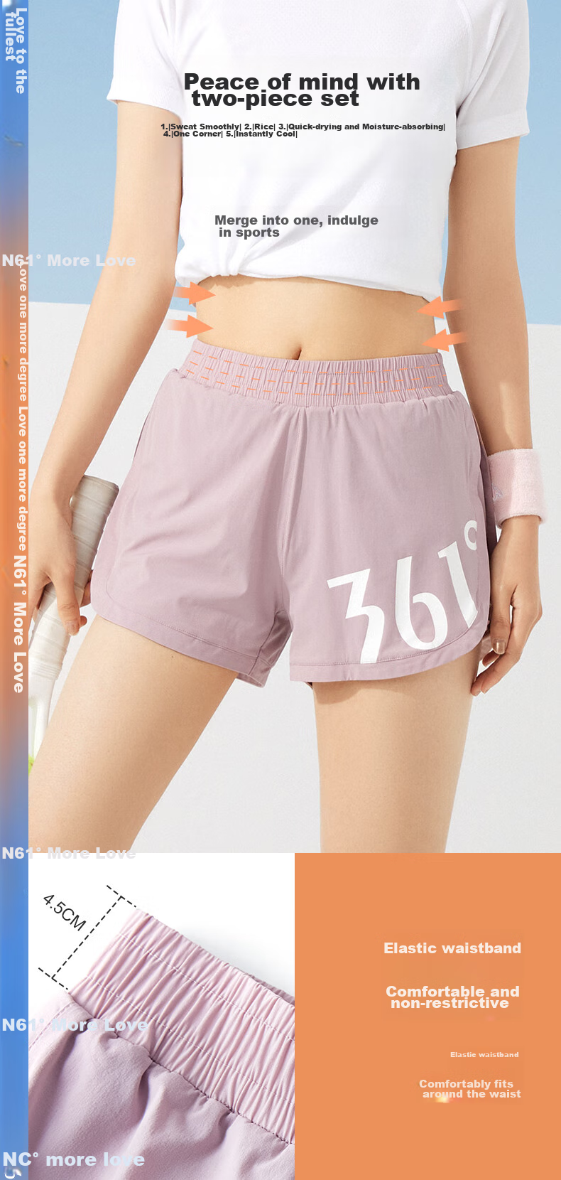 361° Sports Fitness Yoga Shorts, Summer Lightweight, Anti-Exposure, Fake Two-Piece Design, Running Sports Outer Wear, Breathable Shorts 5