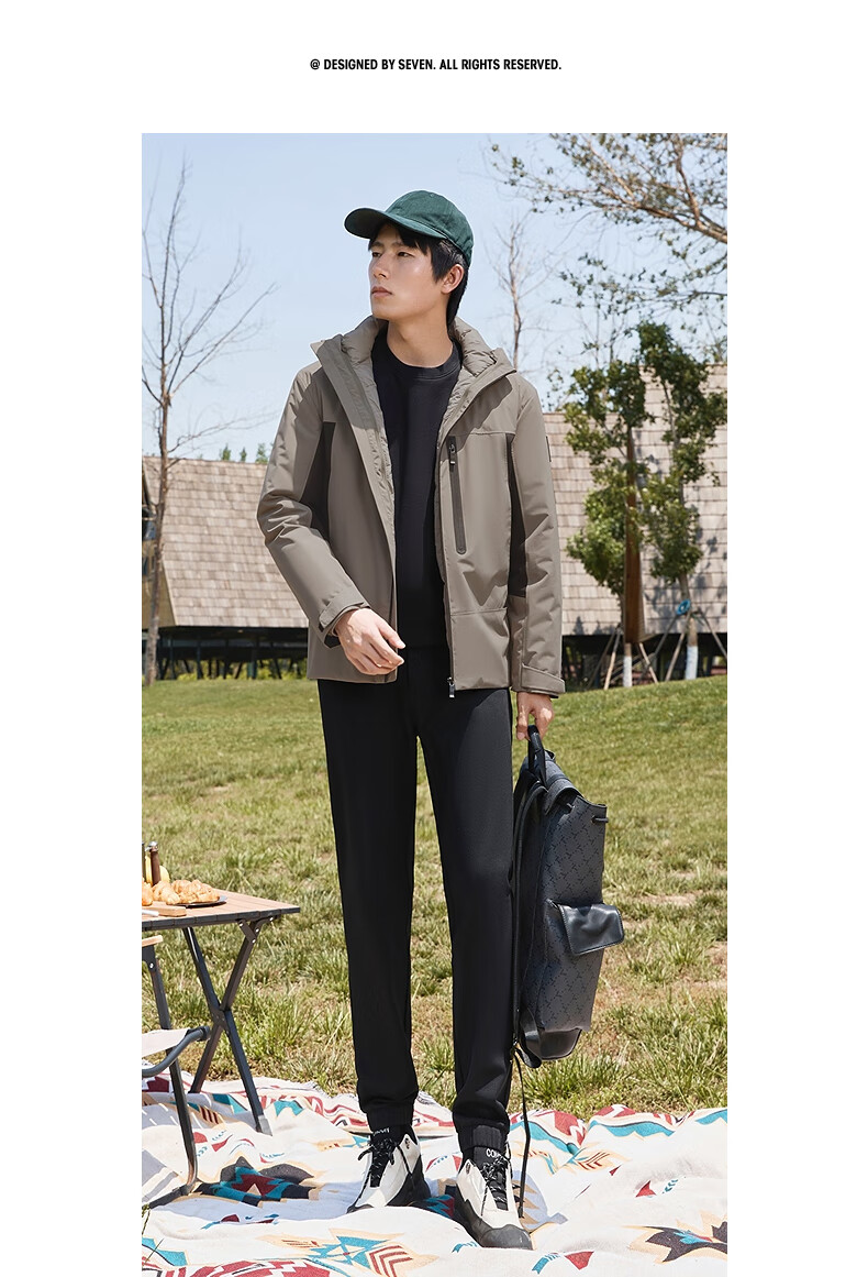 SEVEN Water-Repellent Down Jacket Men 3-in-1 Detachable Liner Hooded Warm Outdoor Coat 9