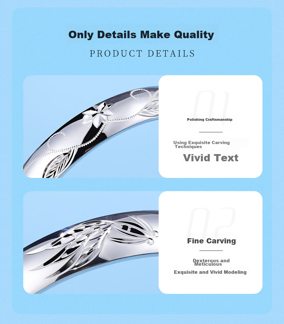 Laoyinjiang 999 Sterling Silver Bracelet with Fish Pattern, Adjustable Opening Width, Wide Surface, Silver Bangle for Women, Gift for Mom And Elderly 6