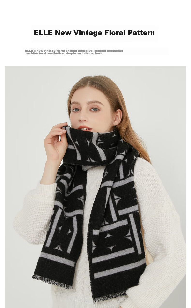 ELLE [Gift Box] 100% Wool Scarf for Men And Women, Autumn And Winter Warm Neck Warmer Shawl, Birthday Gift, Mid-Autumn Festival Present 7