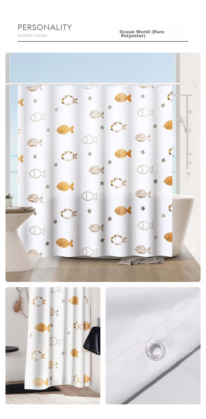 RIDDER German Import Shower Curtain Waterproof Bathroom Shower Partition Ocean World 180*200cm 3