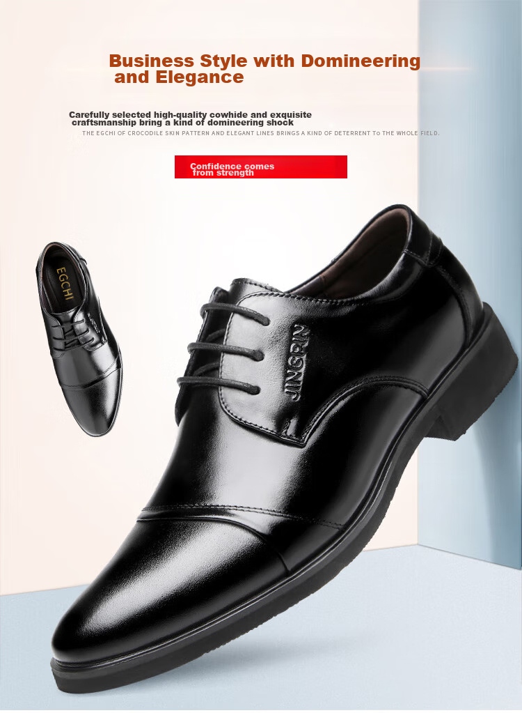 EGCHI Men's Leather Shoes, Business Formal Shoes, Comfortable Low-Top Lace-Up Leather Shoes, J3667, Black, Size 39 2