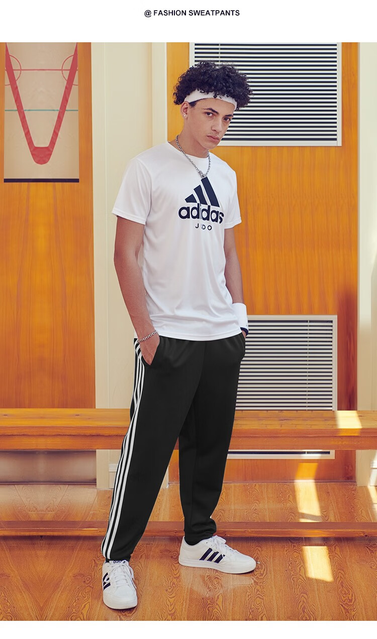 Adidas Men's Sports Pants, Cotton, Autumn Running, Outdoor, Loose Casual Trousers, Black And White, XS 9