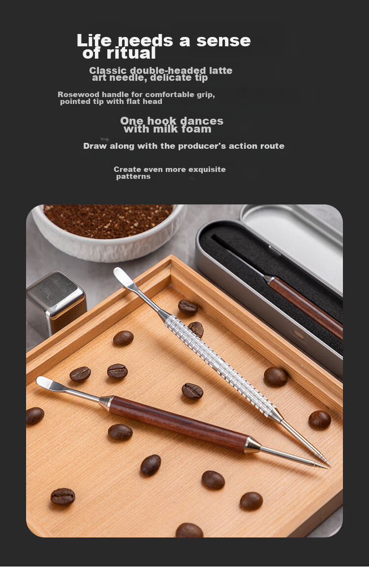 Banwushenghuo Coffee Latte Art Needle, Carving Needle, Latte Art Pen with Wooden Handle, Coffee Latte Art Tool, Flower Needle, Decorative Flowering Rod, Flowering Needle 4