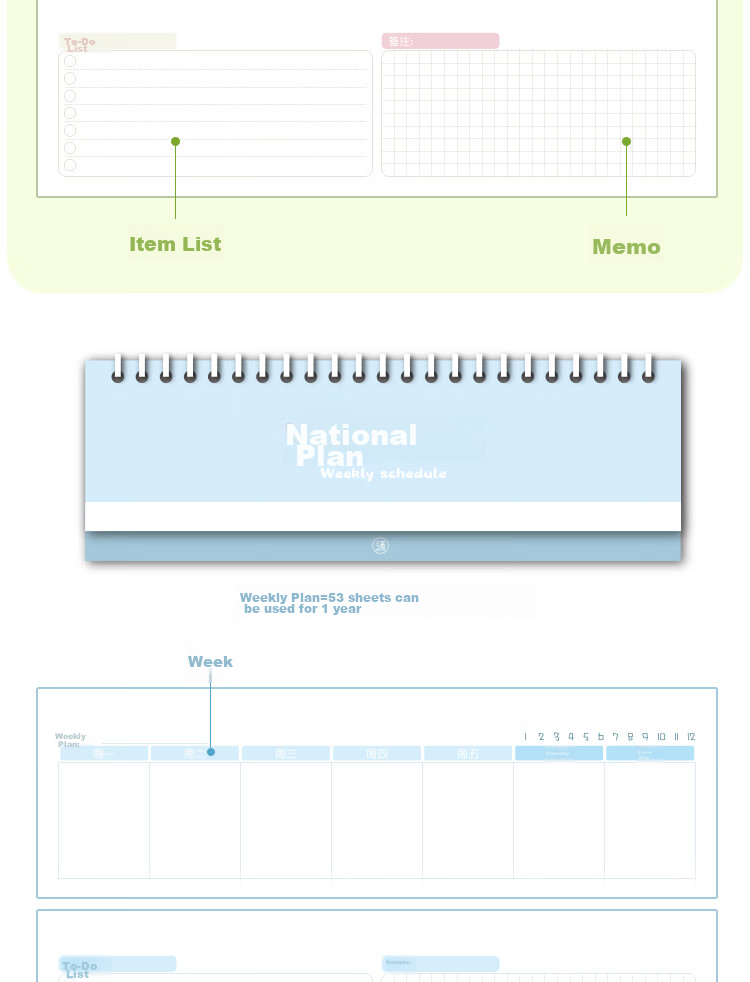 Sannianerban Desktop Daily Planner, Study Planner, High-Quality Office Work Log, Schedule, Self-Discipline Check-In Book, Record Book - Blue Star Weekly Pla 4