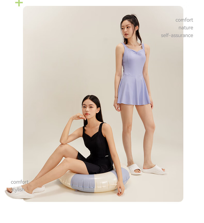Li-Ning One-Piece Swimsuit for Women, Dress Style, Slimming Effect, Comfortable, Breathable, Suitable for Hot Springs And Vacation, Swimwear 0441 Black XL 6