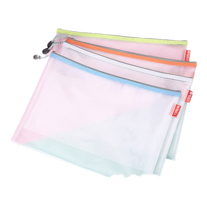 M&G Stationery B5 Document Folder File Bag Mesh Zipper Bag Office File Student Exam Paper Receipt Storage Pouch (White Orange Yellow Blue) Random Color ADM95077