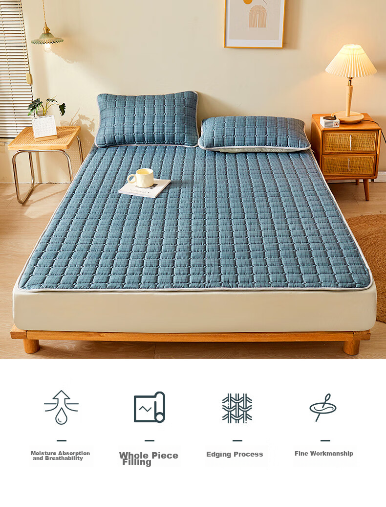 Grace Mattress Pad, Soft Bedding, Non-Slip, Foldable, Student Bed Mat, Blue, 1.8m 3
