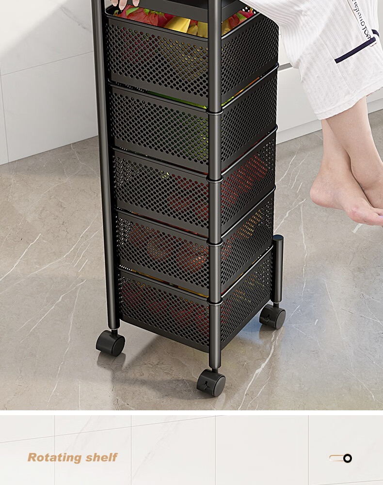 Yicainianhua Kitchen Storage Rack, Floor-Standing Vegetable Basket, Rotating Shelf, Vegetable Organizer, Living Room Storage Movable Cart, 1118-WH 12