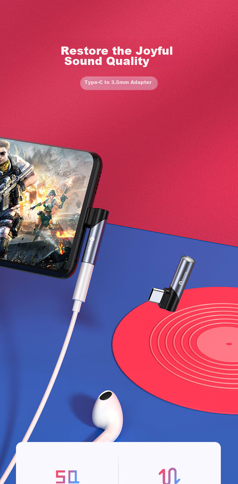 BIAZE Headphone Adapter, Type-C to 3.5mm, HiFi High-Fidelity, Low Latency for Gaming, Aluminum Alloy, Compatible with Apple, Huawei Mate70, Android Phones 1