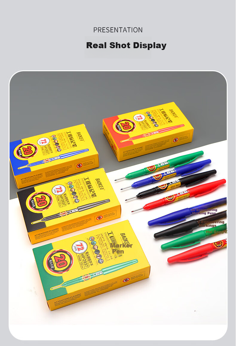 BAOKE MP2935 Long-Head Engineering Marker Pen, Oil-Based Multi-Purpose, 30mm Long Tip, Fine-Tip Marker Pen, Green, 12 Pcs/box 11