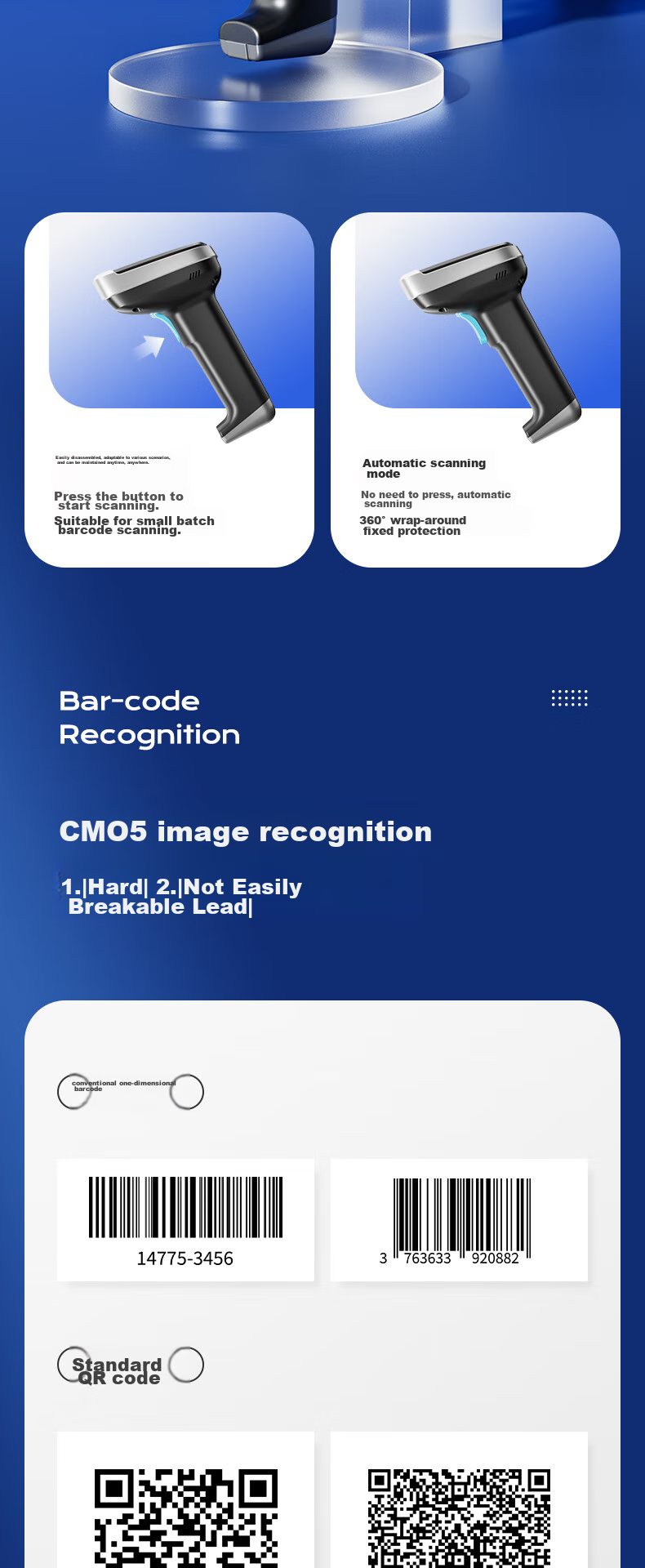 Deli Barcode Scanner, QR Code Scanner for Pharmaceutical Traceability, Medical Insurance Check, Express Delivery And Logistics Inquiry, Scanning Device with Product Barcode Scanner, Newly Upgraded with Stylish Appearance AA002 8