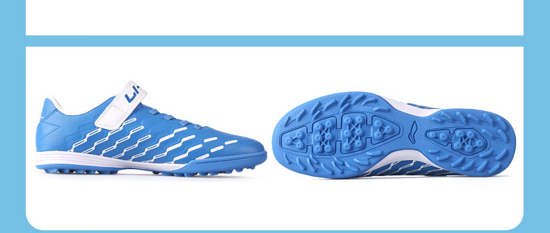 Li-Ning Children's Soccer Shoes for Ages 6-12, Molded Studs TF Professional Training Shoes for Elementary School Students, Big Kids Boys And Girls Velcro Sneakers Size 31 28