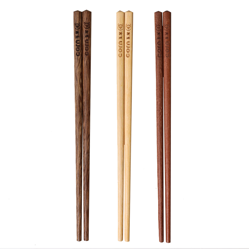 CORN Children's Chopsticks for Home Use, Suitable for Ages 6-12, Kindergarten-Specific Wooden Baby Chopsticks, Four Pieces, Solid Wood Short Chopsticks, Five Pieces