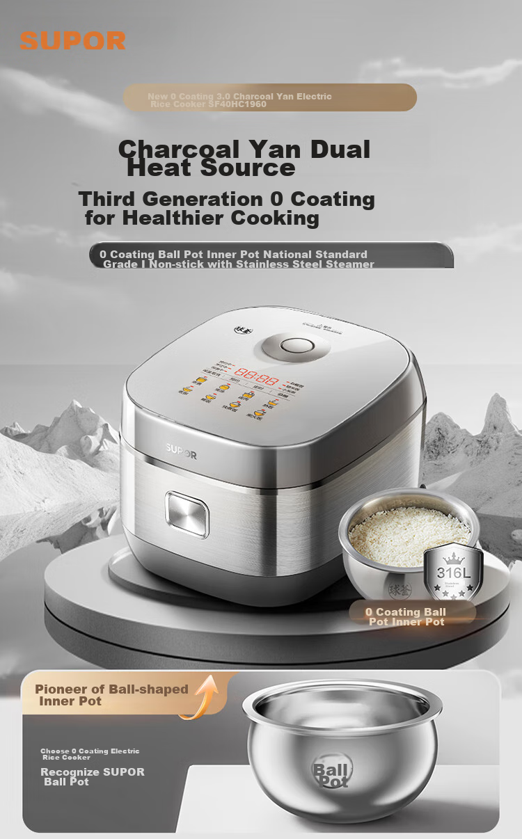 SUPOR 4-Liter Large Capacity, for 3-4 People, IH Heating with Titanium Non-Coated Inner Pot, Smart Multifunctional Rice Cooker for Home Use, Model F40Q56S 2