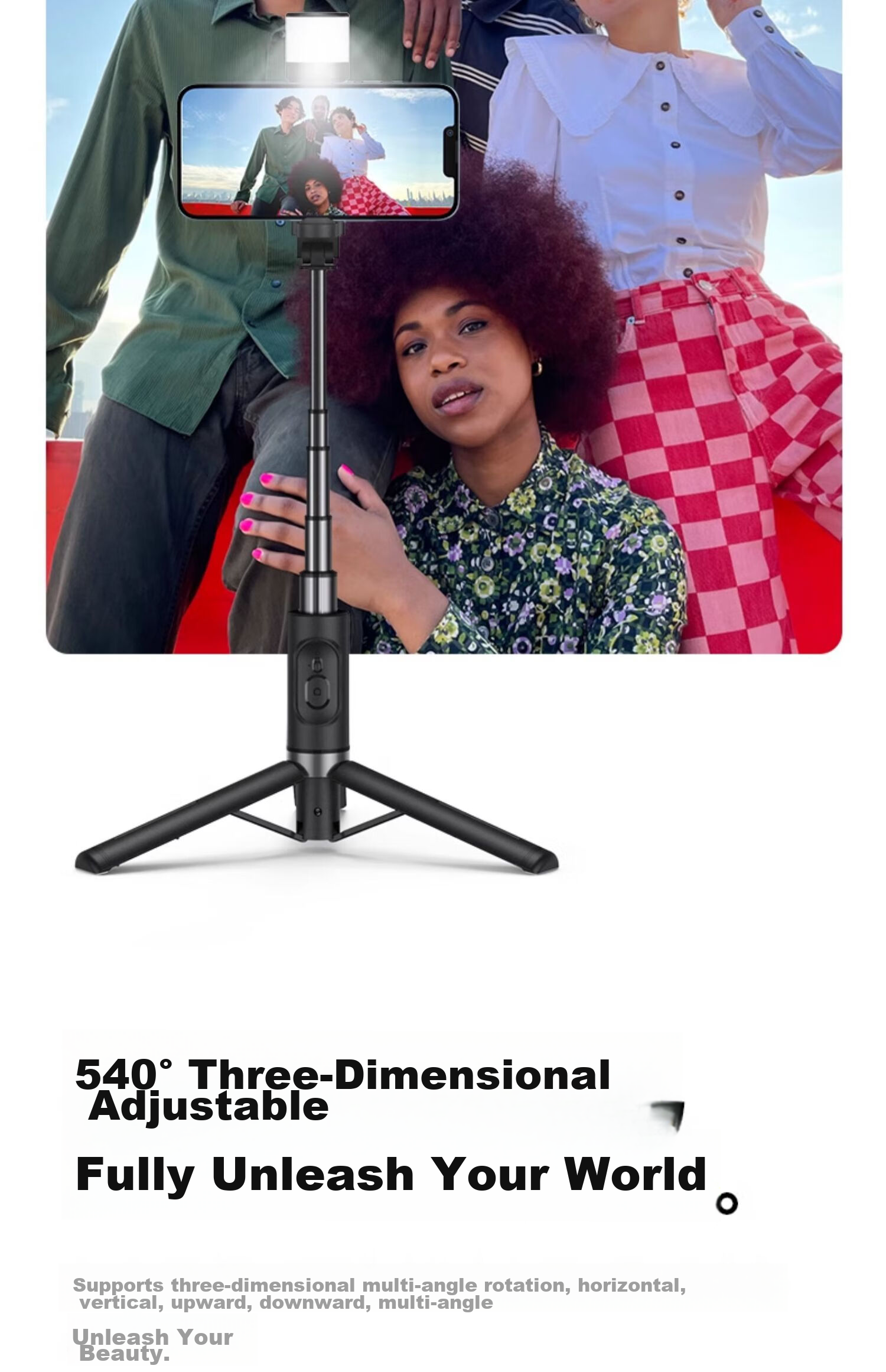 LINGCHEN Selfie Stick Tripod, Handheld Selfie Device, 360-Degree Rotation, Fully Automatic, Multifunctional, Anti-Shake, Phone Floor Stand, Outdoor Photography, Portable LC-Q12S Photography Handle 18
