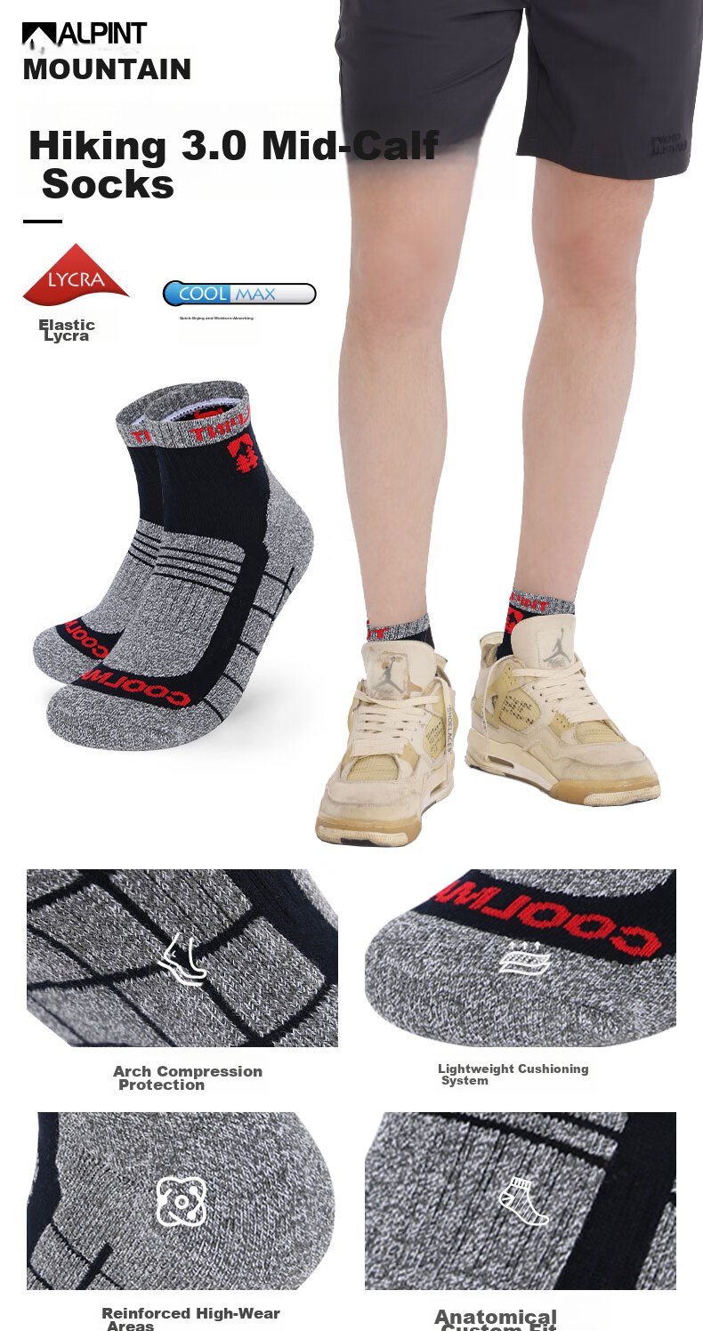 ALPINT MOUNTAIN Ermont Outdoor Hiking Socks for Men, Professional Mountaineering Socks, CoolMax Mid-Calf Quick-Drying Breathable Sports Socks 1