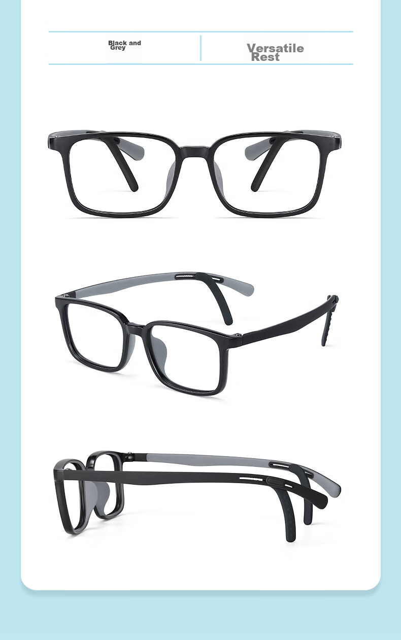 Pulais Children's Anti-Blue Light And Anti-Radiation Glasses, Unisex Frame for Boys And Girls, Black And Gray, 66132 19