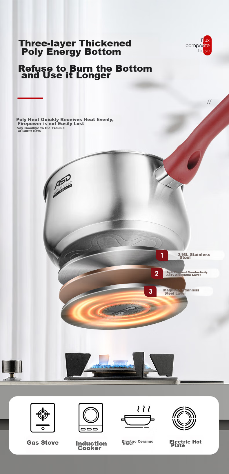 ASD Milk Pot, 316L Stainless Steel, 18CM Thickened Baby Food Pot, Compatible with Gas And Induction Stoves, NS18B5WG 7