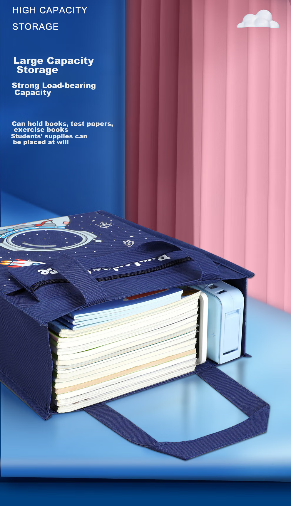 [Lowest Price Online] Faramon (Faramon) Student Handheld Tutoring Bag, Book Bag, Canvas Schoolbag, Canvas Study Bag for Tutoring Materials And Exam Papers Storage, Homework Zipper Handbag, Astronaut Desig 7