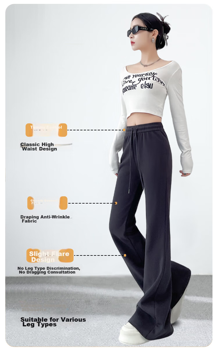 FitonTon Women's Casual Pants, Spring And Autumn Micro Flared Sports Pants, High-Waisted Slimming Harem Pants, Loose Straight-Leg Versatile Floor-Length Trousers 4
