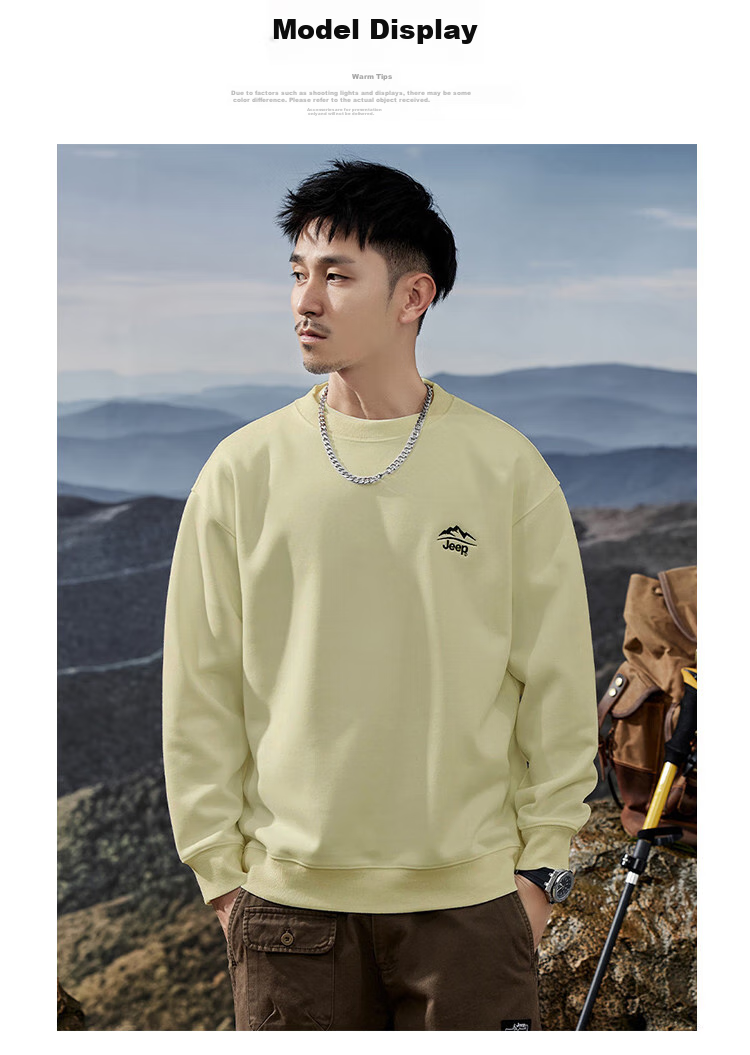 JEEP Spring And Autumn Round Neck Sweatshirt for Men, Loose Casual Sports High-End T-Shirt Top Outerwear 10