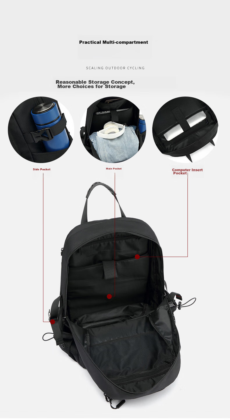 GUSKI Backpack, Hiking Rucksack for Men, Water-Resistant, Breathable, Outdoor Cycling, Trekking, Travel, Large Capacity Schoolbag, Self-Operated 10