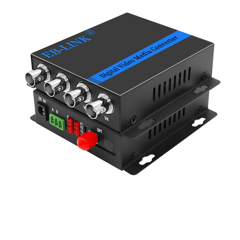 EB-LINK EB-RS Video Optical Terminal, 4-Channel Pure Video Digital Analog HD Monitoring Fiber Optic Extender, Single-Mode Single-Core FC Interface