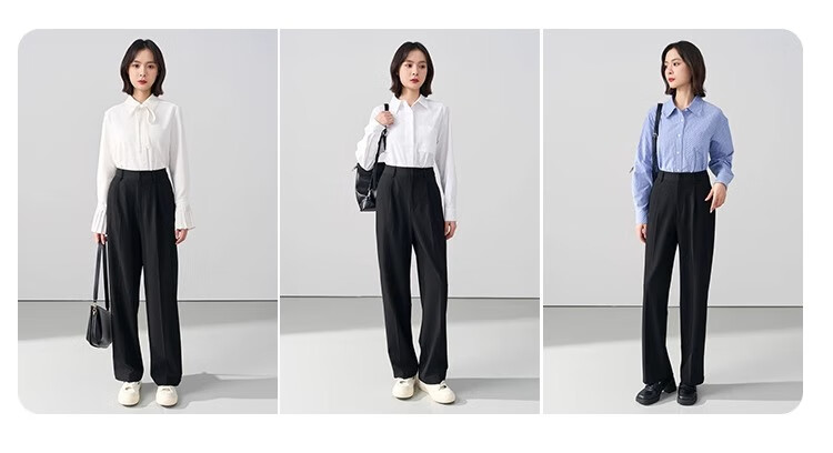 Bodexiaojie Women's Formal Suit Pants, Straight-Leg Trousers for Petite Figures, Professional Interview Attire, Black Dress Pants, Size S 8