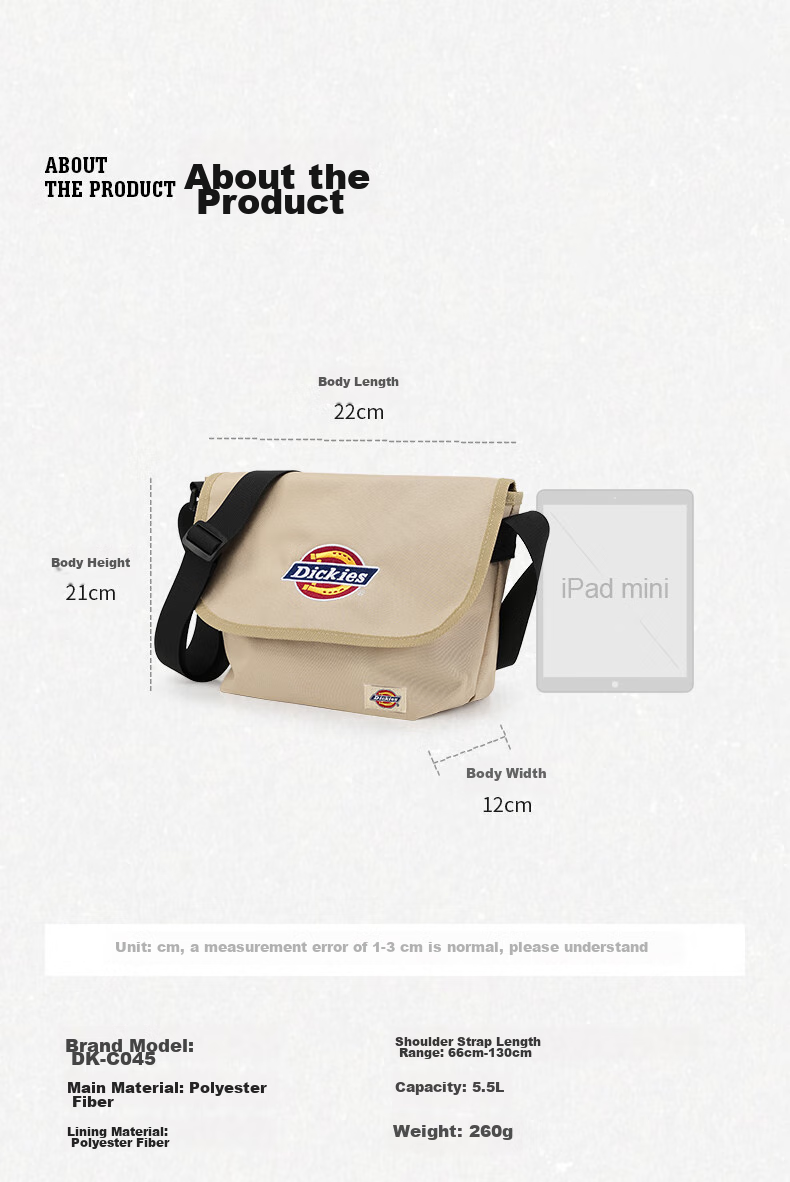 Dickies Crossbody Bag for Men And Women, DK Commuter Messenger Bag, Large Capacity Casual Shoulder Bag, Multifunctional Canvas Bag for Students' Classes 13