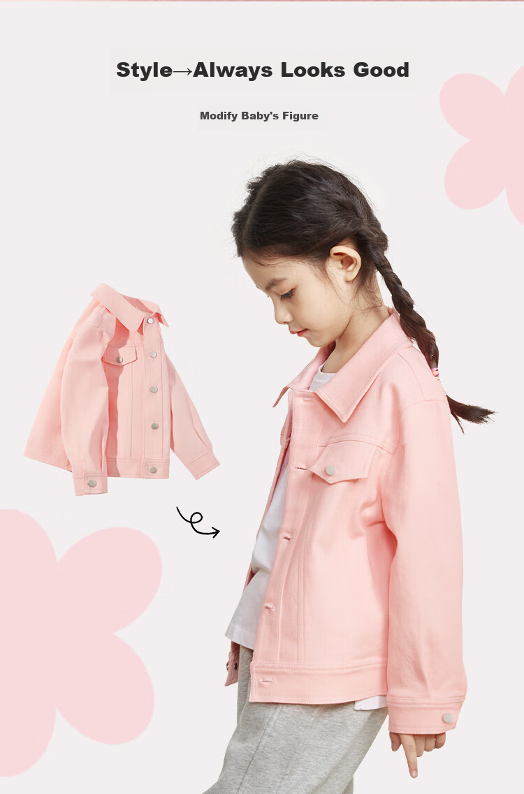 Baleno Girls' Jacket for Spring And Autumn 2026, Stylish Lapel Denim Jacket for Older Girls, Children's Spring Clothing, Casual Cardiga 3