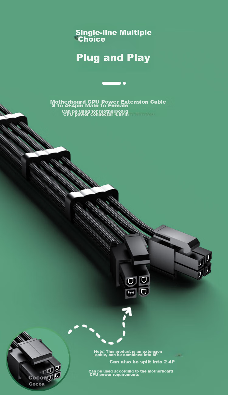 KELEPU Desktop Computer CPU Power Extension Cable, 8Pin to 4+4Pin Male And Female Extended Cord, Black, 300mm 7