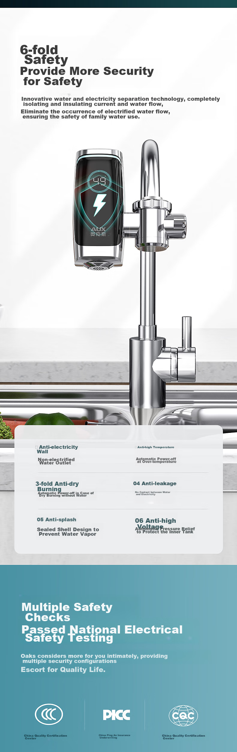 AUX Electric Instant Hot Water Faucet Fast Heating Household Instantaneous Water Heater No Installation Quick Heating Kitchen Small Electric Water Heater Hot and Cold Dual Use Flow Heating 5