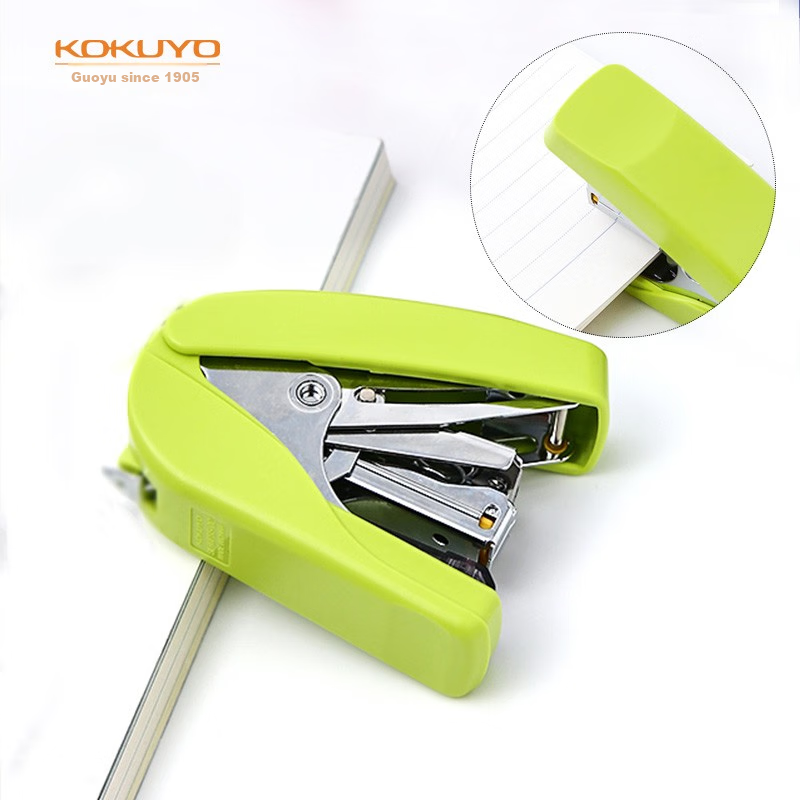 Степлер KOKUYO SL-MF55, портативный, для студентов, компактный, с плоским скреплением, желто-зеленый