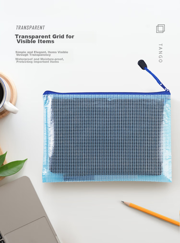TANGO Office A4 Transparent Mesh Zipper Document Bag/file Holder/PVC Waterproof File Folder, 12 Pieces/pack, Blue, 3C Digital All-Net Low Price 8
