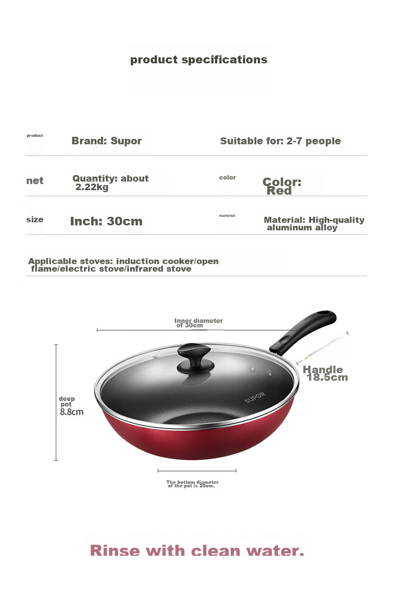 SUPOR Non-Stick Wok, 30cm, Compatible with Induction And Gas Stoves, Healthy Cooking Pan, Frying Pan, PC30S1 20