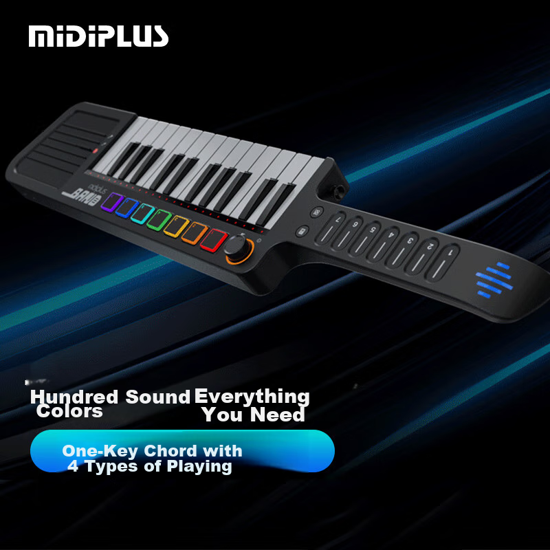 Midiplus Multifunctional Shoulder-Strapped Keyboard, Band Creative Performance Instrument, Portable Lightweight Mini Synthesizer, Sequencing Keyboard, Wireless