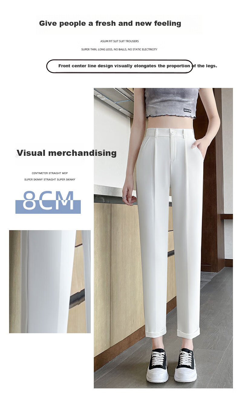 Langsha Casual Harem Pants for Women, Spring And Autumn High-Waist Straight Loose-Fit Slimming Commuter Suit Pants Chiffon Pants Cropped Pants 3