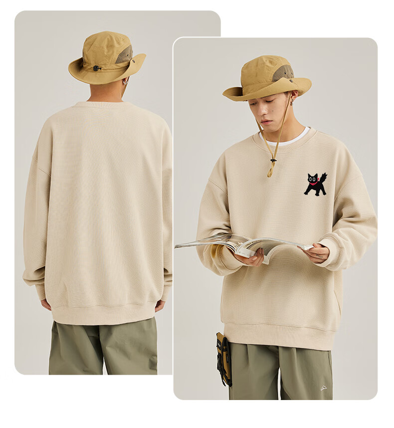 Baleno Waffle Knit Sweatshirt for Men, Spring Student Trendy Cartoon Long-Sleeve Jacket, Round Neck Couple's Oversized Pullover Top 10