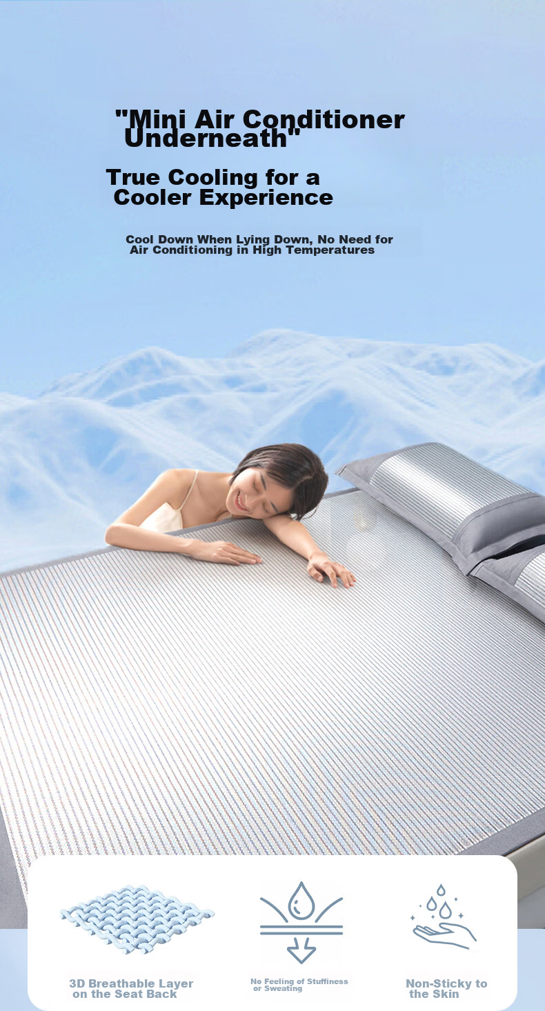 Sanshunnuanrun Ice Silk Cooling Mat, Machine Washable, Ice Silk Mat, 1.5x2 Meters, Soft Cooling Mat, Foldable Three-Piece Set 7