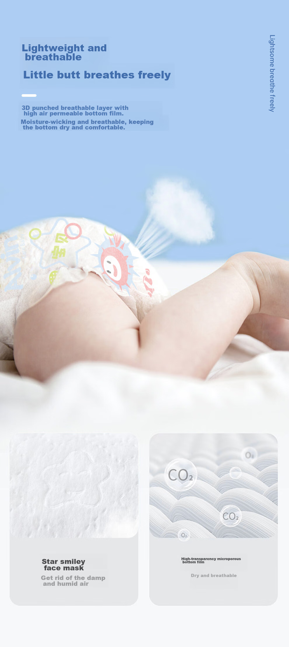 Aiweier Alvin [No Carbamide Amide Detected] Classic Soft Touch Diapers, M Size, 58 Pieces, Gentle And Skin-Friendly Disposable Nappies 4