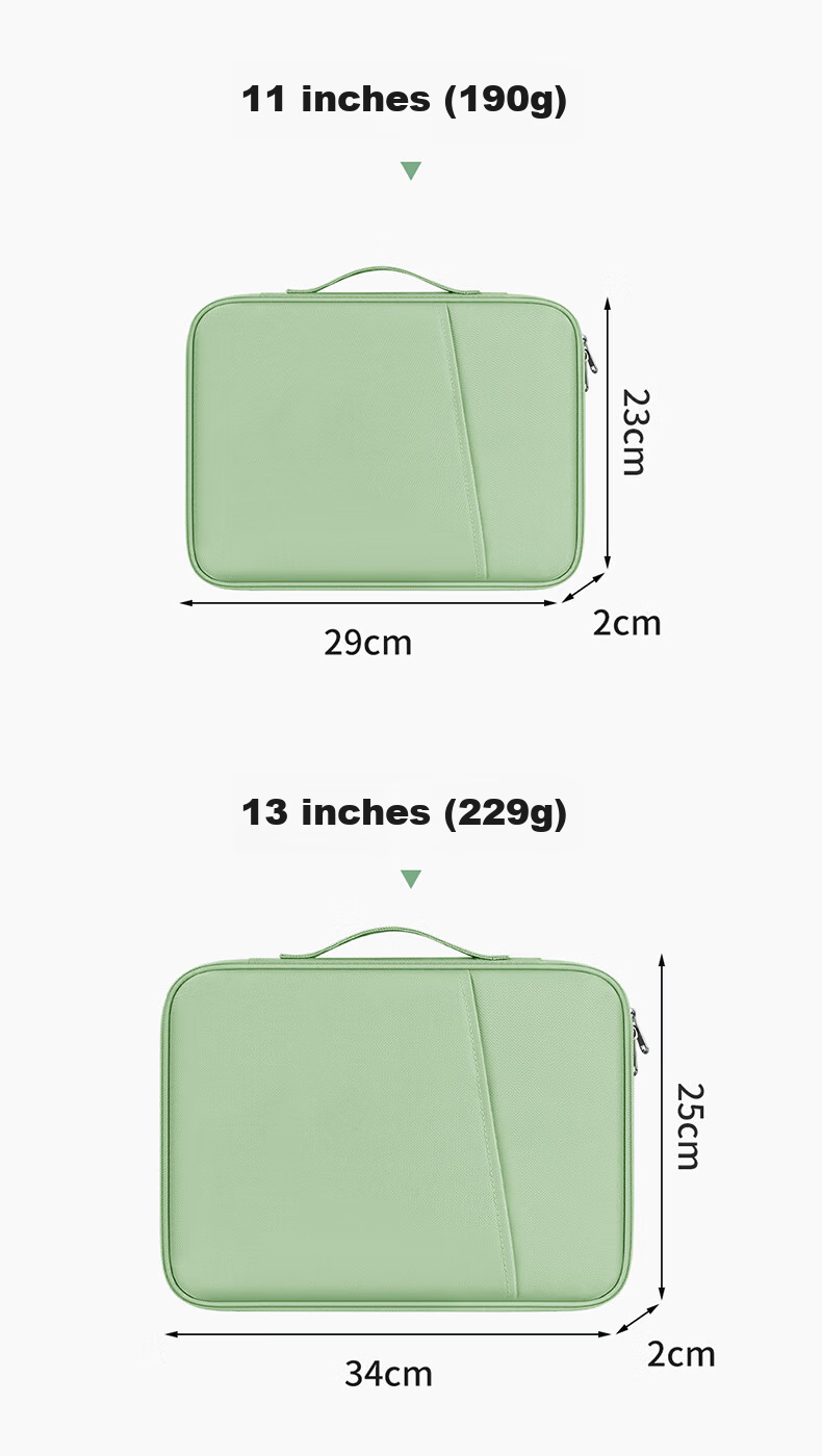 JPLAYER Tablet Storage Bag, 13-Inch Shockproof Protective Case, Handbag Suitable for IPad Pro/Huawei MatePad Pro 12.6/Lenovo Xiaoxin/Xiaomi, Fresh Gree 14