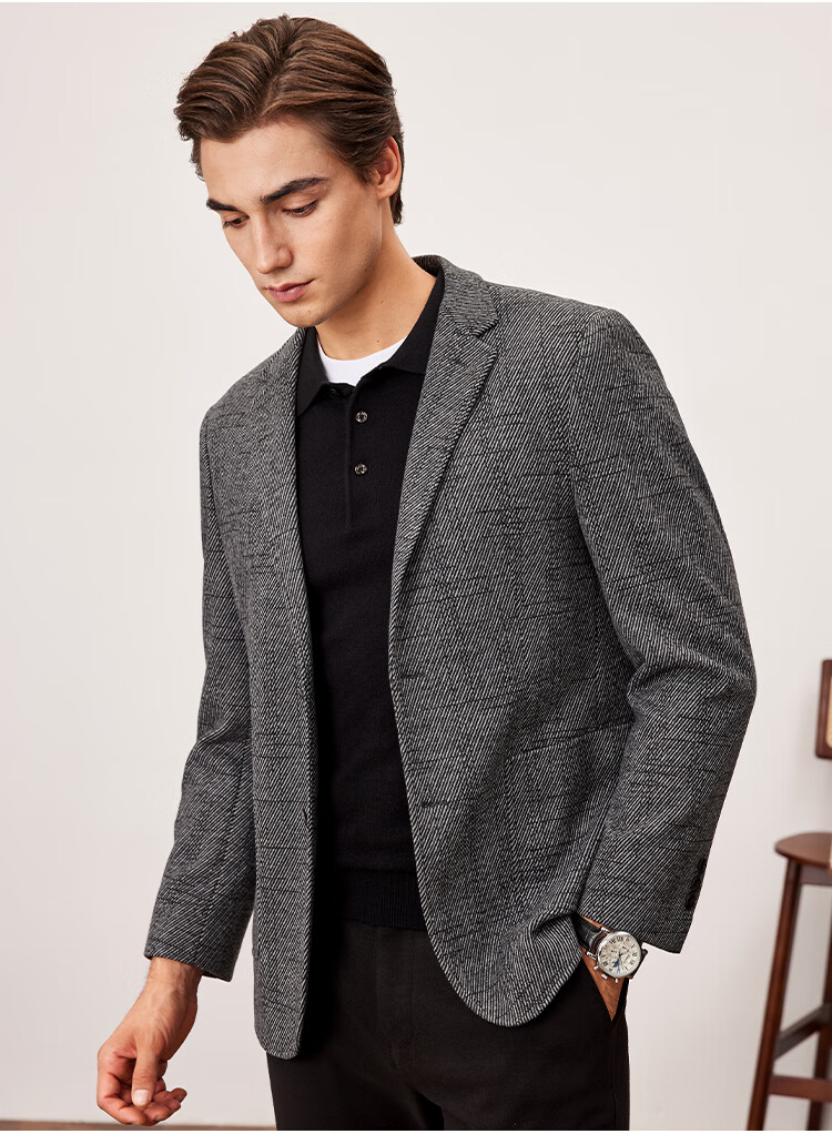 FIRS [Wool Warmth] Men's Suit, Autumn And Winter Style, Floral Texture, Fitted Double-Breasted, Crisp Business Casual Jacket 7