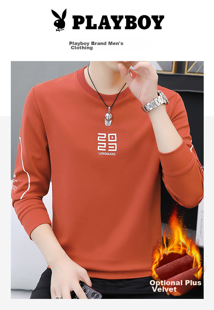 PLAYBOY Sweatshirt, Men's Spring Jacket, Trendy Round Neck Long-Sleeve T-Shirt, Casual Loose Top for Me 1