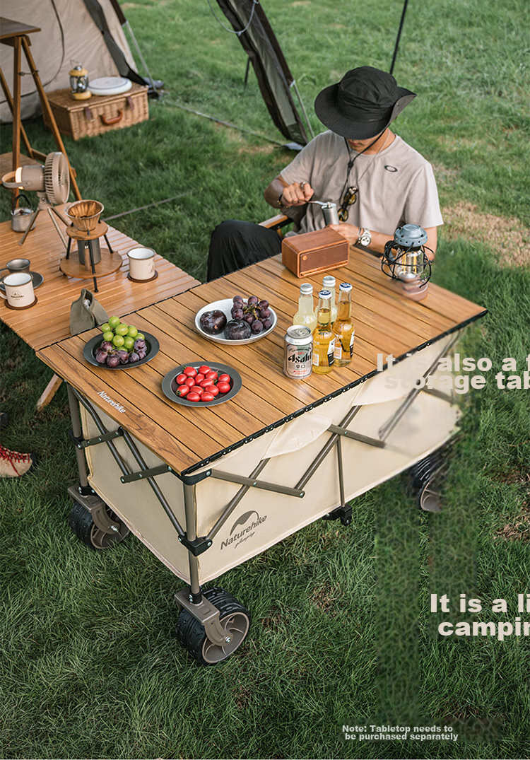 Naturehike Outdoor Camping Cart, Collapsible Trolley for Campsite, Picnic, Street Vending, Grocery Shopping And Travel, Khaki Color, 340L Capacity 3