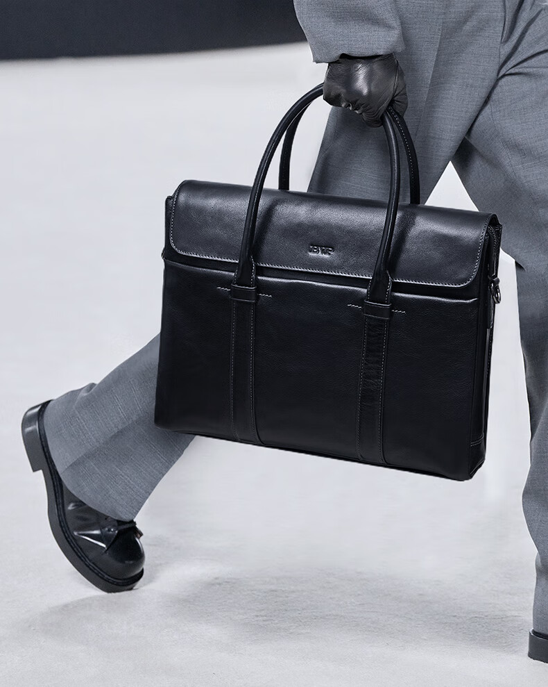BVP Business Casual Leather Briefcase for Men Large Capacity Laptop Bag Shoulder Crossbody Bag 3